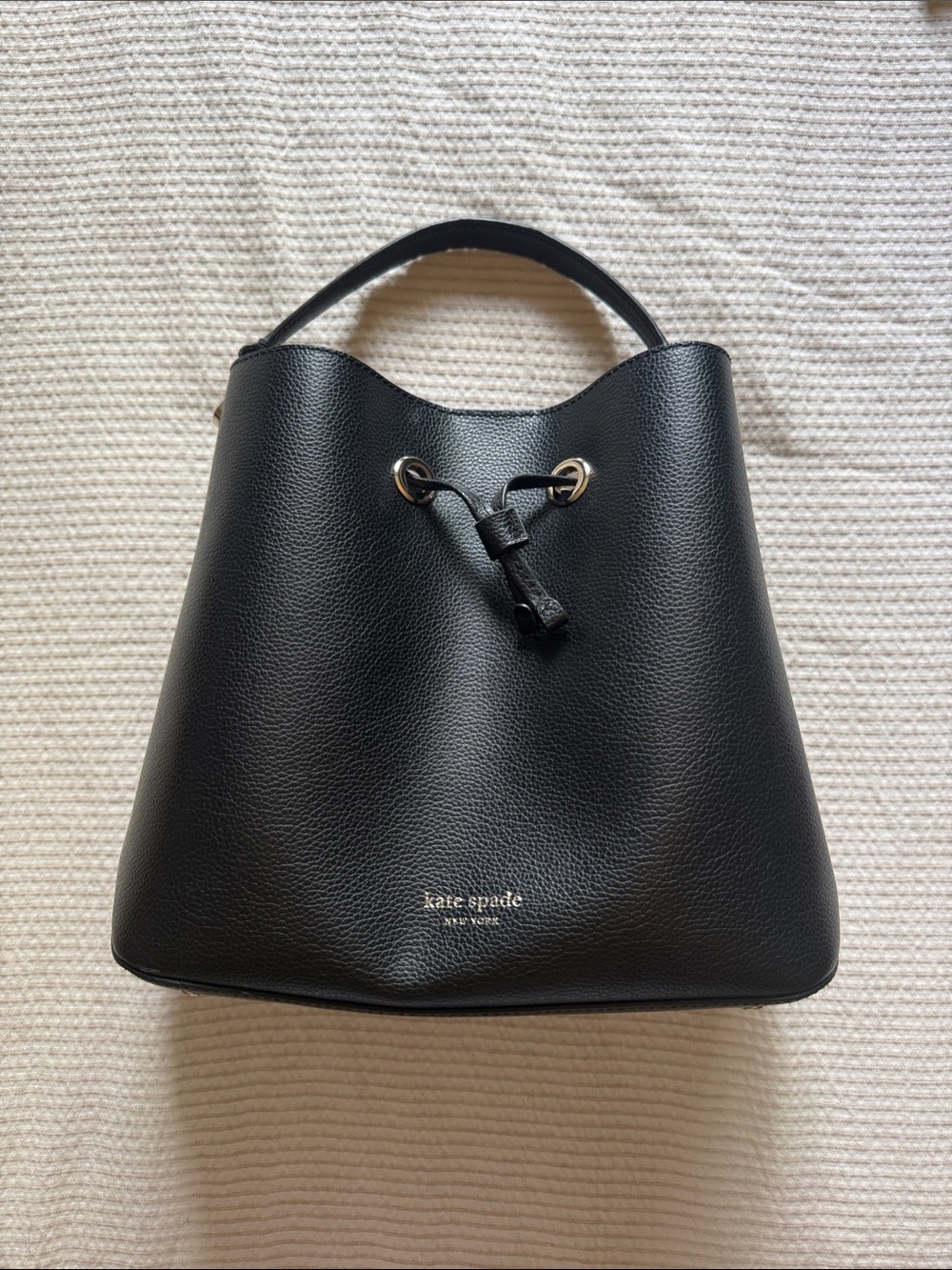 kate spade Black Pebbled Leather Drawstring Shoulder Bag